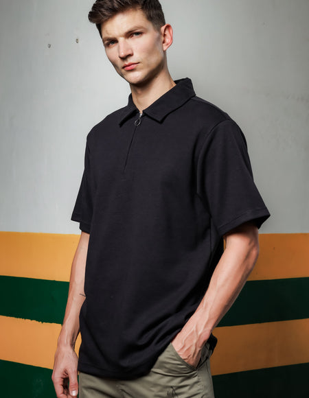 Black Zipper Polo Shirt