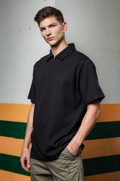 Black Zipper Polo Shirt