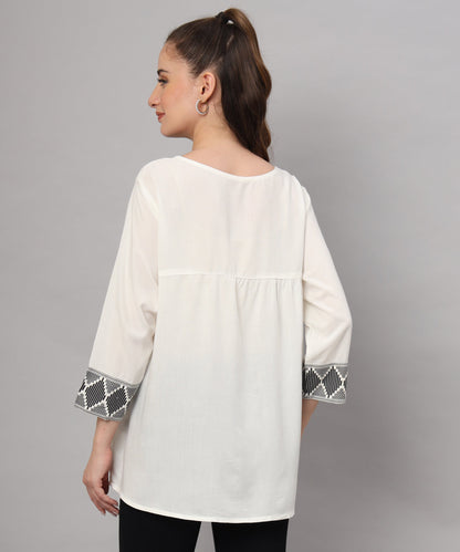 White Boho Embroidered Top