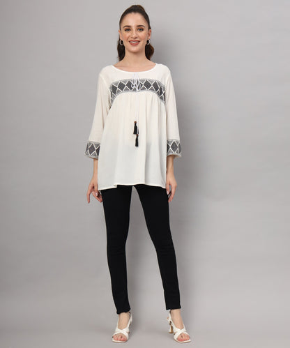 White Boho Embroidered Top