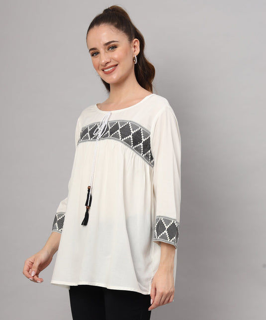 White Boho Embroidered Top