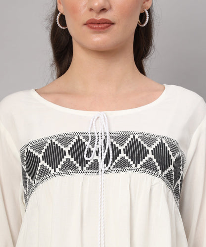 White Boho Embroidered Top