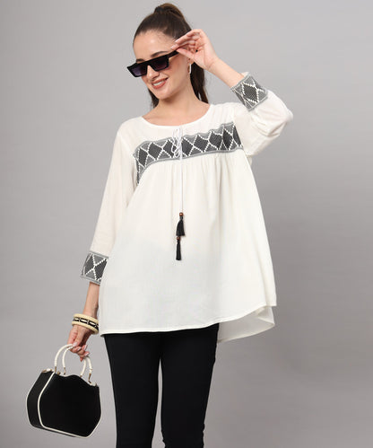 White Boho Embroidered Top