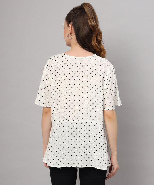 Zyrawear White Polka Dot Wrap Top