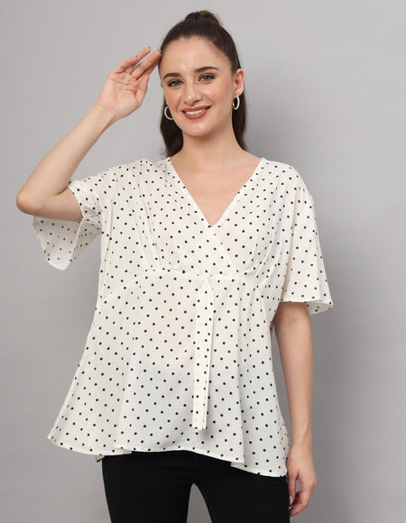 Zyrawear White Polka Dot Wrap Top