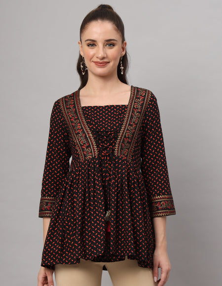 Black and Red Printed Tunic Top