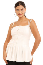 Zyrawear White Tie-Strap Peplum Top