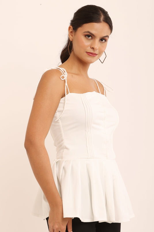 Zyrawear White Tie-Strap Peplum Top