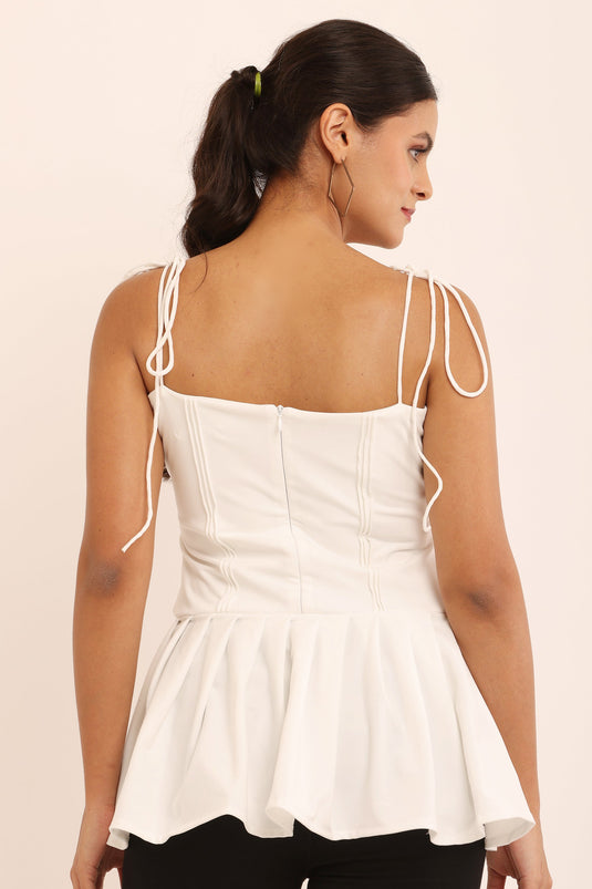 Zyrawear White Tie-Strap Peplum Top