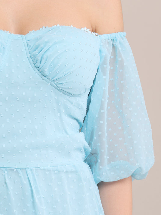 Light Blue Off-Shoulder Ruffle Midi Dress