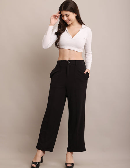 Black High-Waist Wide-Leg Trousers