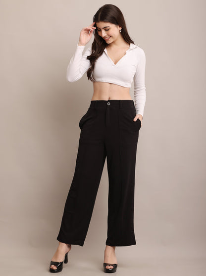 Black High-Waist Wide-Leg Trousers