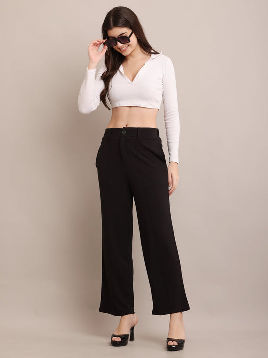 Black High-Waist Wide-Leg Trousers